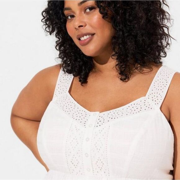 TORRID BABYDOLL COTTON WINDOW PANE BUTTON FRONT TOP NWT - Picture 2 of 5